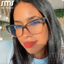 Load image into Gallery viewer, TR90 Anti Blue Light Eyeglasses Women Cat Eye Computer Glasses Small Square Leopard Spring Legs Eyewear UV400 Optical Frames
