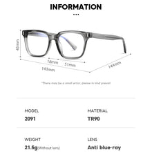 Load image into Gallery viewer, TR90 Blue Light Blocking Men's Square Glasses Radiation Protection Eyeglasses Women Transparent Eyewear