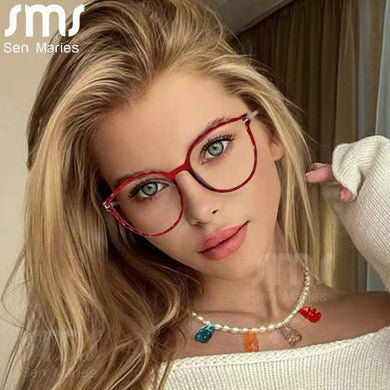 TR90 Cat Eye Anti Blue Light Eyeglasses Women Computer Glasses Diamond Trimming Optical Frames Candy Color Eyewear UV400