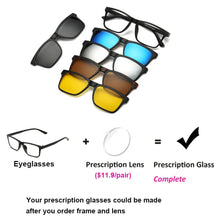 Carica l&#39;immagine nel visualizzatore di Gallery, TR90 Clip On Sunglasses men Magnetic clip Sunglasses women Magnet Clip Optical Myopia glasses Frame with 5 sunglasses lens