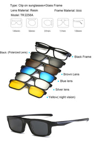 TR90 Clip On Sunglasses Men Magnetic Clip Sunglasses Women Magnet Clip Optical Myopia Glasses Frame With 5 Sunglasses Lens
