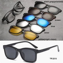 Carica l&#39;immagine nel visualizzatore di Gallery, TR90 Clip On Sunglasses men Magnetic clip Sunglasses women Magnet Clip Optical Myopia glasses Frame with 5 sunglasses lens