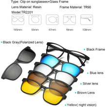 Carica l&#39;immagine nel visualizzatore di Gallery, TR90 Clip On Sunglasses men Magnetic clip Sunglasses women Magnet Clip Optical Myopia glasses Frame with 5 sunglasses lens