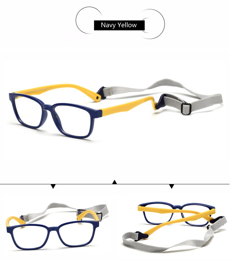 TR90 Flexible Kids Eyeglasses With Lanyard Square Frame Glasses For Child Boys Girls Degree Myopia Optical Frames WarBLade