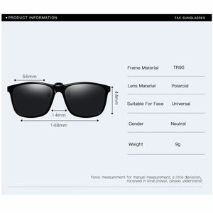 TR90 Frame Polarized Sunglasses Lens clip on glasses Night Vision Yellow Women Square Sun Glasses with Clips Unisex Clip