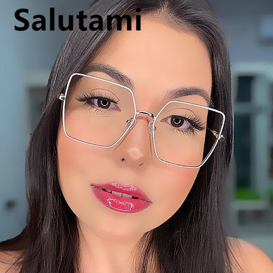 TR90 Oversized Square Anti-blue Light Eyeglasses For Women Vintage Alloy White Elegant Computer Glasses Frame Female Shades