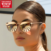 Carica l'immagine nel visualizzatore di Gallery, TRIUMPH VISION Occhiali da sole Cat Eye a specchio rosa Occhiali da sole da donna Occhiali da sole per donna Oculos Feminino in metallo