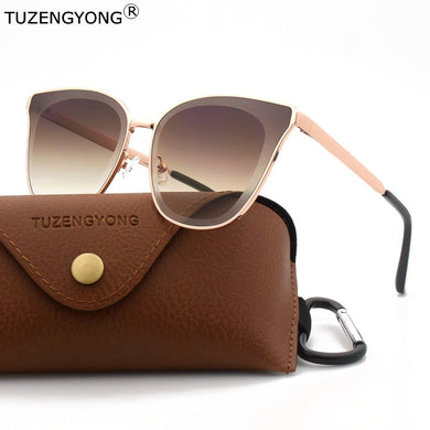 TUZENGYONG 2023 Cat Eye Sunglasses Metal Frame Glasses Brand Design Lady Gradient Sun Glasses UV400 To Prevent Glare