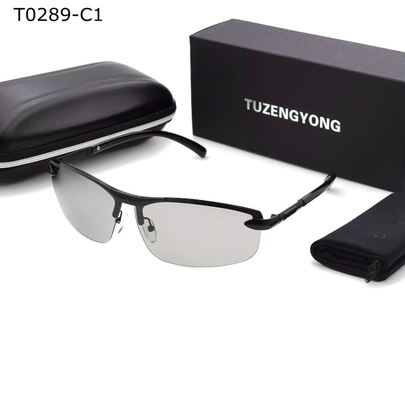 TUZENGYONG Occhiali da sole fotocromatici senza montatura da uomo Occhiali da guida polarizzati giorno e notte Chameleon Antiriflesso UV400 
