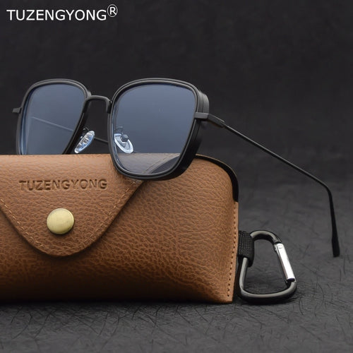 TUZENGYONG Steampunk Sunglasses Men Women Brand Designer Vintage Square Metal Frame Sun Glasses UV400 Oculos de sol