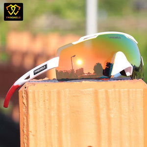 TWINSHIELD Brand Sunglasses Outdoor Sports Glasses Men And Women Fishing Goggles UV400 Black Eyewear Two Nose With Case