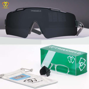 TWINSHIELD Brand Sunglasses Outdoor Sports Glasses Men And Women Fishing Goggles UV400 Black Eyewear Two Nose With Case