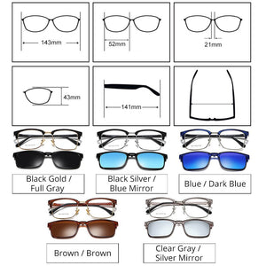 TWO Oclock 2 In 1 Multi-function Optical Frames Magnetic Sunglasses Grade Glasses Male Polarized Clip On Glasses Square Z8021