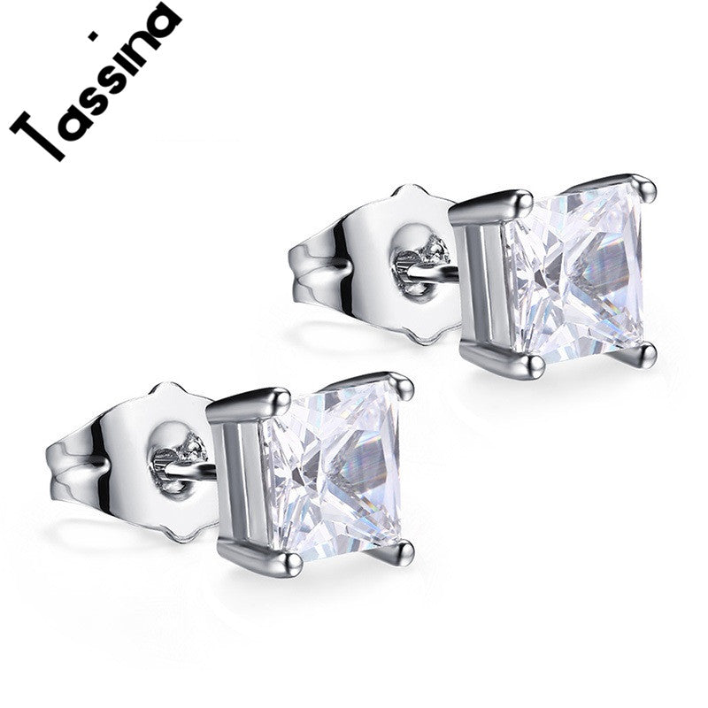 Clear Crystal Earrings For Elegant Women Fashion Jewelry Luxury Square Cubic Zirconia Stud Earrings JSF-E001