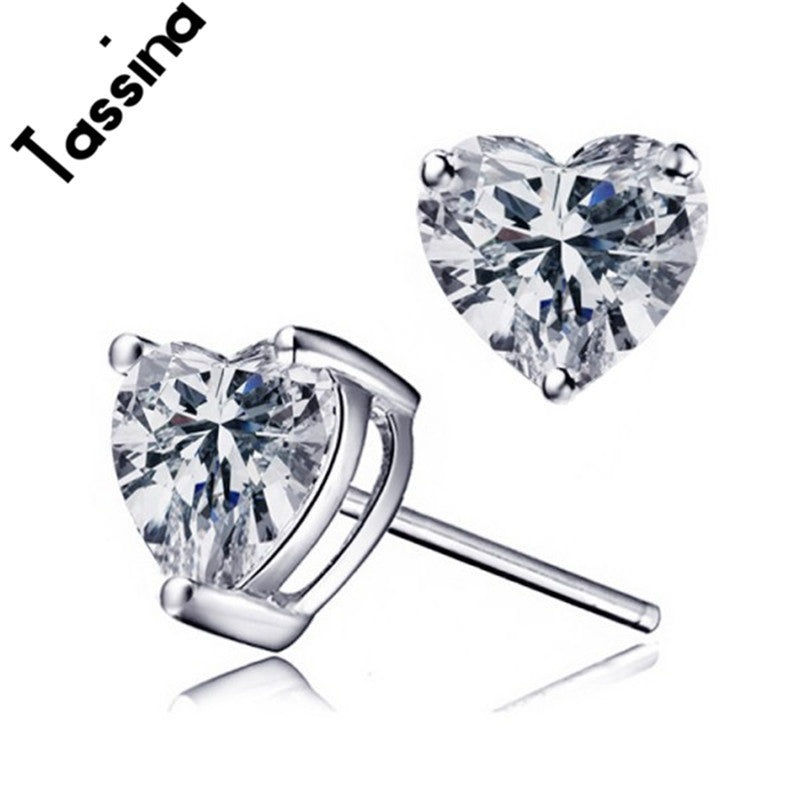 New 2017 Heart Shaped Cubic Zirconia Stud Earrings CZ Stone Fashion Jewelry For Women Love Gift YT-4246