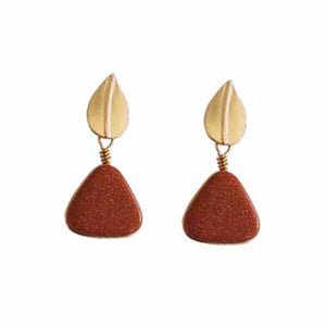 Temperament fashion stud earrings hand natural stone minimalist geometric triangular leaves retro earrings
