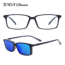 Load image into Gallery viewer, TendaGlasses Lightweight Flexible Rectangular TR90 Men Women Prescription Eyeglass Frame with Polarized Clip On Sunglasses