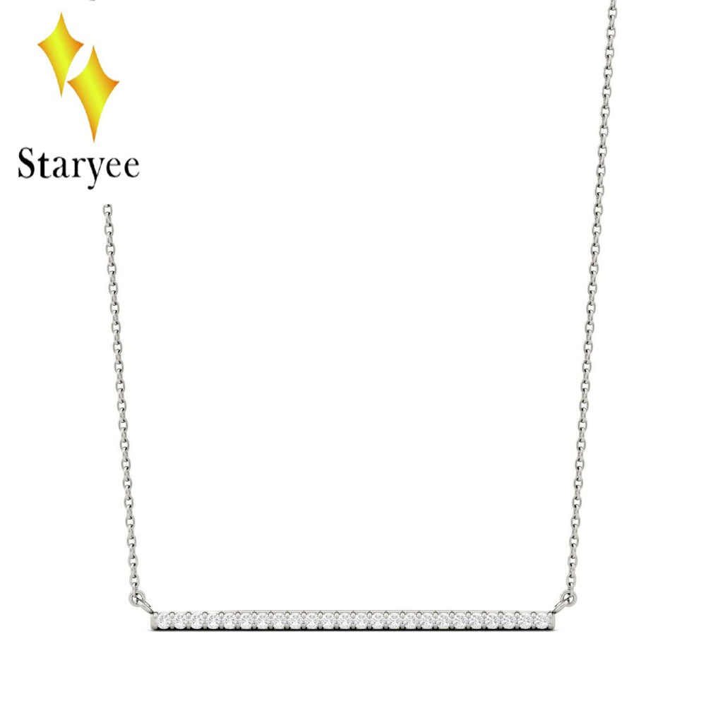 Test Positive 18K Solid White Gold 0.36ct GH Round Engagement Band Moissanite Bar Pendant Lab Diamond Necklaces Chain For Women