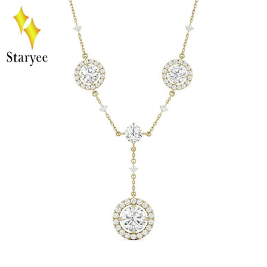 Test Positive 18K Yellow Gold 1Carat Chain Moissanite Engagement Drop Halo Pendant Necklace Link Collar Necklace Anniversary
