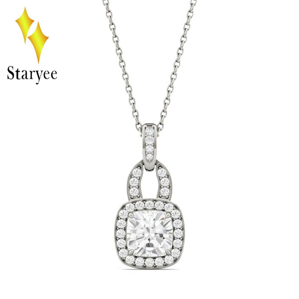 Test Positive Cushion 1.1ct Moissanite Halo Solitaire 18K White Gold Necklace Pendant Fine Jewelry For Women