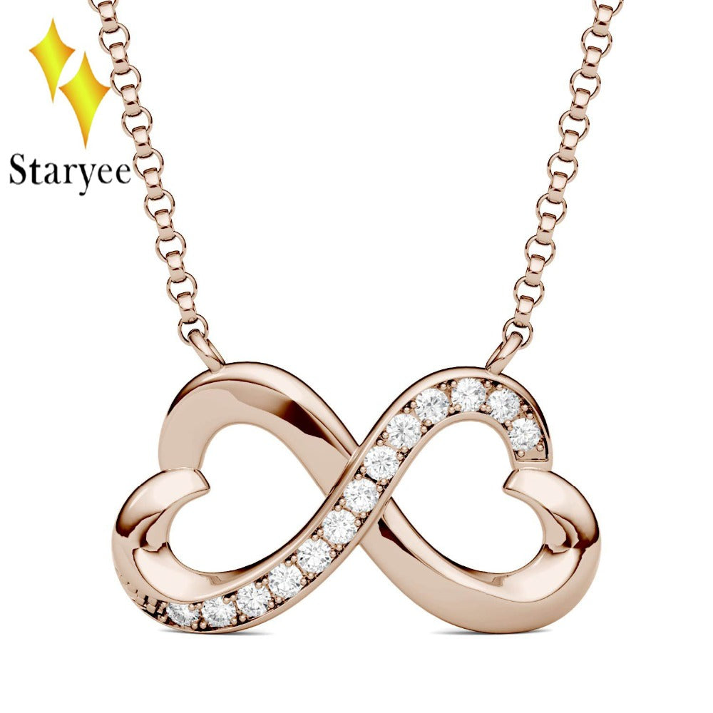 Test Positive Forever One Charles Colvard 0.12CTW Round Cut Moissanite Infinity Heart Necklace with Real 18K Solid Rose Gold