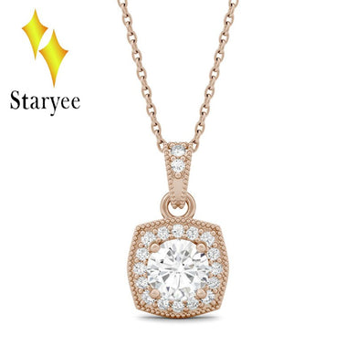Test positive Charles Colvard Forever One 0.6CT Moissanite Milgrain Halo pendant Chain Necklace in 18k Rose Gold Jewelry