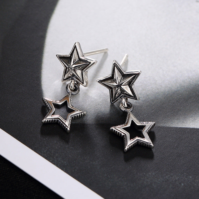Thai Silver Gothic Wind Ways Stars Stud Earrings Earrings Wholesale Unique Personality
