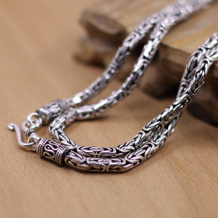 Thai goods wholesale silver S925 silver Thai handmade antique silver 4mm diameter for men and women necklace 55cm (22 inches)