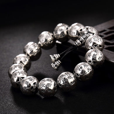 Thai silver restoring ancient ways do old character joker heart sutra beads wholesale men's silver bracelet hand string