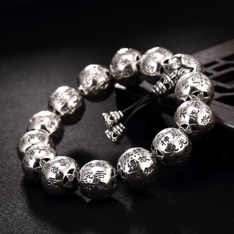 Thai silver restoring ancient ways do old character joker heart sutra beads wholesale men's silver bracelet hand string