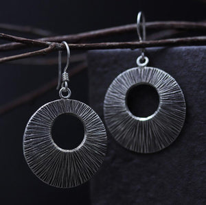 Thai silver retro round earrings S925 sterling silver brushed exaggerated ring female models jewelry