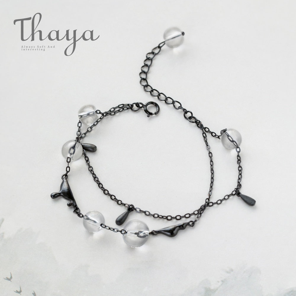 Ink Gemstone Bracelet Bead Crystal s925 Silver Smooth Comfort Black Chain Jewelry for Women Story Elegant Gift