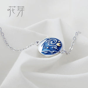 Van Gogh Enamel Cloisonne Plated Bracelet Star Moon Night Oil Painting s925 Silver Bracelet Jewelry for women gift