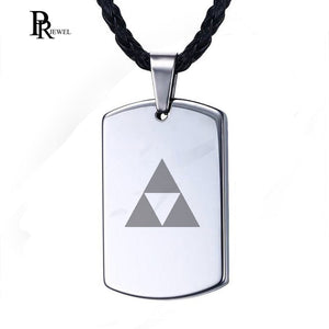 The Legend of Zelda Necklace Men Tungsten Carbide Engraved Triforce Dog Tag Pendant with Black Cord Collar Masculino