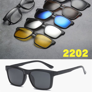 The Fashionable Five-piece Polarized Sunglasses Magnetic Clip-on Eyeglass Lens Magnetic Clips Set 2202PC Glasses Frame