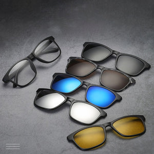 The Fashionable Five-piece Polarized Sunglasses Magnetic Clip-on Eyeglass Lens Magnetic Clips Set 2202PC Glasses Frame