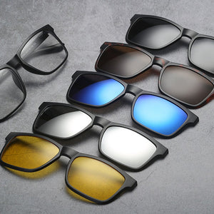 The Fashionable Five-piece Polarized Sunglasses Magnetic Clip-on Eyeglass Lens Magnetic Clips Set 2202PC Glasses Frame