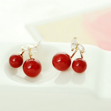 The exquisite high-end big red cherry zircon earrings women exaggerated fashion jewelry