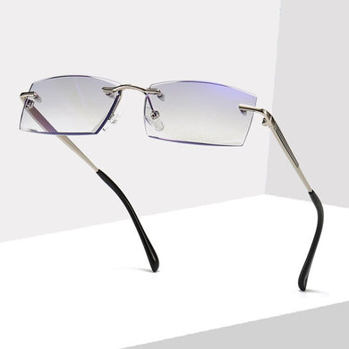 The business men's anti-blue light reading glasses frameless metal clear diamond trimmed old glasses