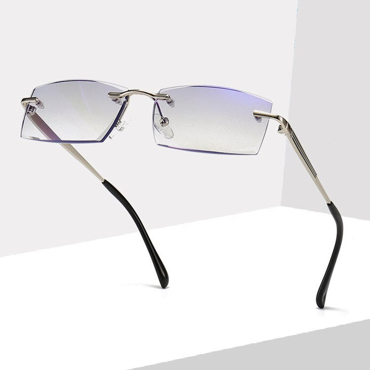 The business men's anti-blue light reading glasses frameless metal clear diamond trimmed old glasses