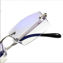 Load image into Gallery viewer, The business men&#39;s anti-blue light reading glasses frameless metal clear diamond trimmed old glasses