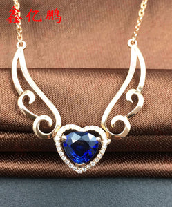 The wings of the angel 18 k gold inlaid natural sapphire necklace The ro blue with drilling
