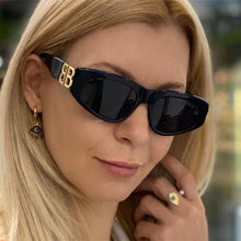 Load image into Gallery viewer, Thick Acetate Cat Eye Sunglasses Black Gold Letter B Sun Glasses 2023  Designer Womens Shades UV Rays Eyewear