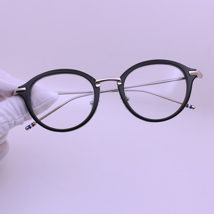 Thom  Round Acetate Alloy Temple Glasses frames for Men and Women TB011 eyeglasses myopia reading eyewear Oculos