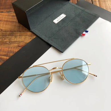 Thom Vintage Alloy Sunglasses TB101 Retro Round Metal Eyeglasses Titanium Frame for Male and Female Blue lens With Original Box