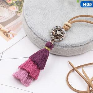 Three Colors Tassel Pendant Long Chain Tiered Threaded Tassel Necklace Rhinestones Inliad Sweater Chain