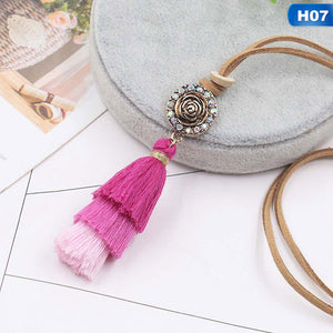 Three Colors Tassel Pendant Long Chain Tiered Threaded Tassel Necklace Rhinestones Inliad Sweater Chain