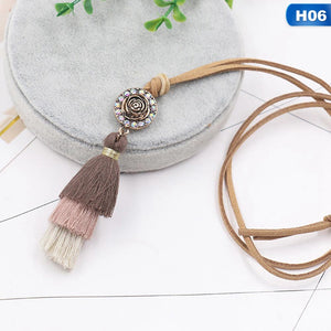 Three Colors Tassel Pendant Long Chain Tiered Threaded Tassel Necklace Rhinestones Inliad Sweater Chain