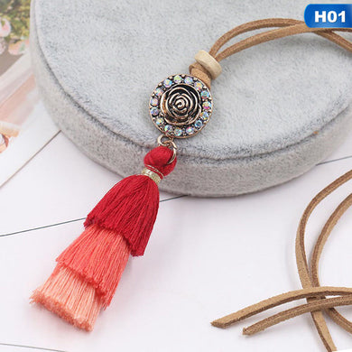 Three Colors Tassel Pendant Long Chain Tiered Threaded Tassel Necklace Rhinestones Inliad Sweater Chain