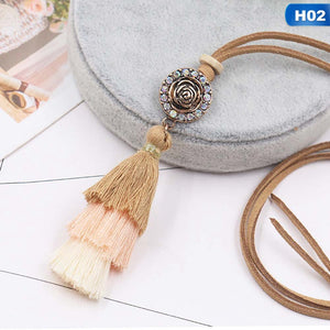 Three Colors Tassel Pendant Long Chain Tiered Threaded Tassel Necklace Rhinestones Inliad Sweater Chain